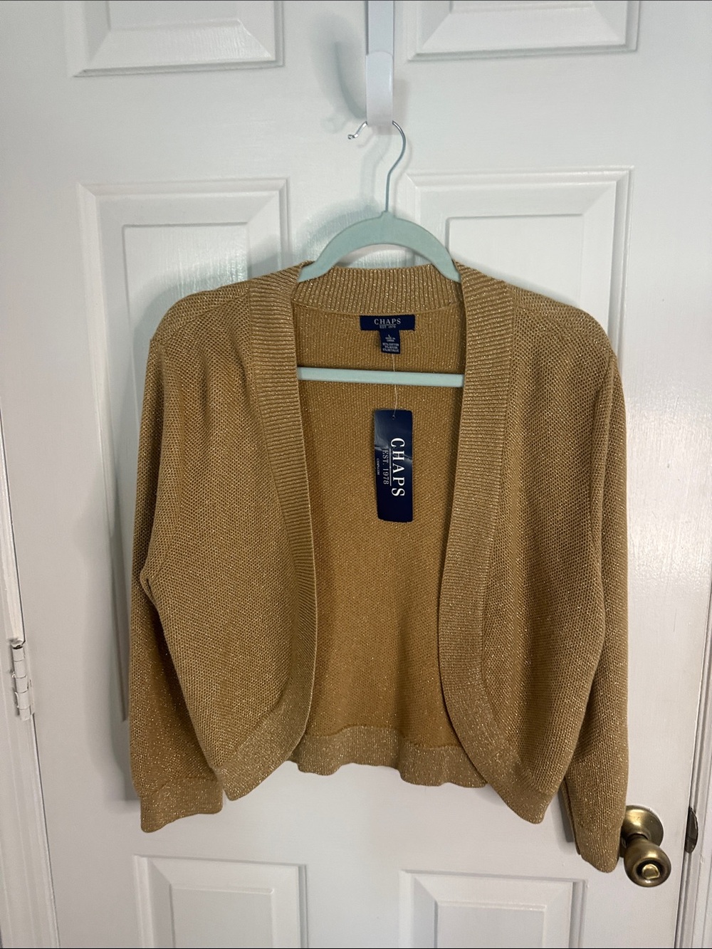 NEW Chaps Women's Open-Front Cropped Cardigan Shrug in Metallic Gold
